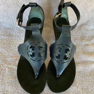 Tory Burch Black Leather Wedge Sandals – Size 8M